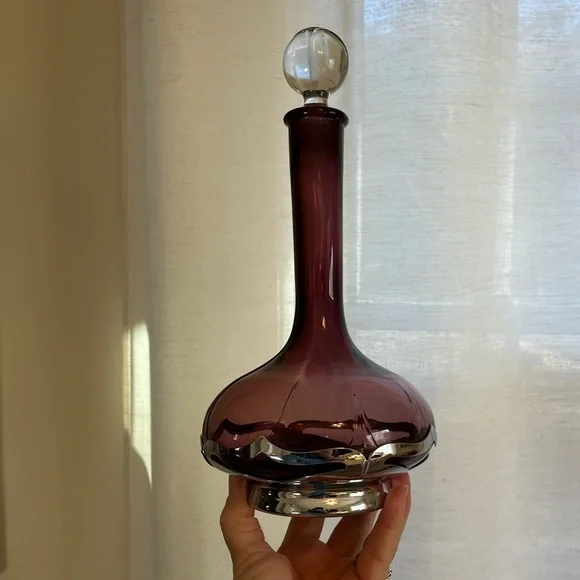 Vintage Farber Bros. Amethyst Decanter and Stopper Farber Crystal (Chrome)